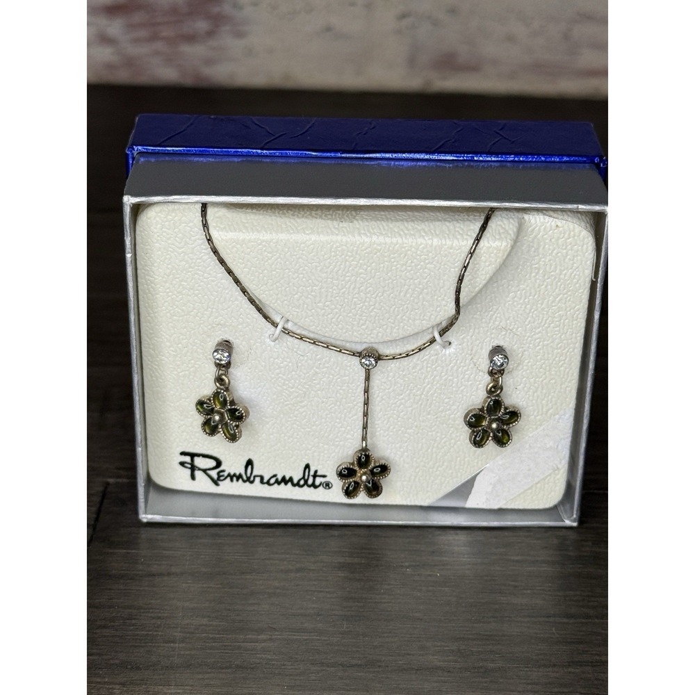 Vintage Rembrandt Costume Flower Jewelry‎ Necklace & Earrings Set
